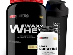 Kit Whey Protein Waxy Whey 900g + Creatina Power 100g + Coqueteleira – Aumento de Massa Bodybuilders