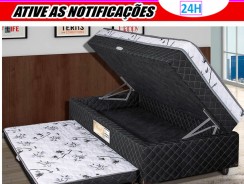 Cama Box Conjugada Solteiro Somopar Carol com Baú e Cama Auxiliar 60x88x188 cm – Preto Floral