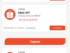 Shopee: Vários Cupons 7.7