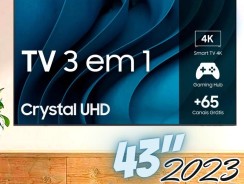 -Smart TV Samsung 43″ Crystal UHD 4K 43CU8000 2023 Design AirSlim Painel Dynamic Crystal Color Tela—