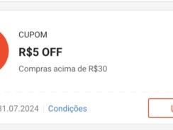 Cupom Shopee: R$ 5 em Compras a partir R$ 30 – Digitável.