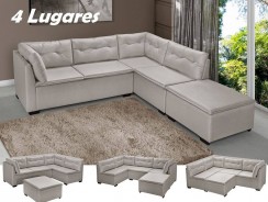 Sofá de Canto 4 Lugares Suede com Puff – Reta Moderna Jurerê American Comfort