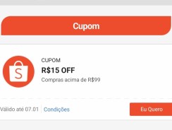 Cupom Shopee de R$ 15 em compras a partir de R$ 99