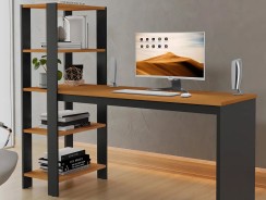 Mesa Escrivaninha Para Quarto E Escritório Milão Com Prateleiras Cor Canela —