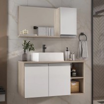 Armario gabinete banheiro 80cm + cuba soprepor + espelheira com puxador aluminio