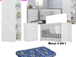 Quarto Infantil Completo João e Maria com berço 3 em 1 + colchão Multimóveis + Roupeiro e cômoda