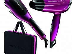 Kit Modelle Shine Britânia com Secador + Escova Alisadora Elétrica 61503044 Rosa Bivolt