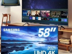 Smart TV Samsung UHD Processador Crystal 4K 58AU7700 Tela sem limites Visual Livre de Cabos 58″