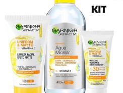 Kit Antimarcas Garnier Uniform&Matte Vitamina C – Limpeza Facial + Água Micelar + Protetor Hidratante