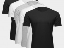 Kit Camiseta Básica c/ 5 Peças Masculinas – Branco e Preto