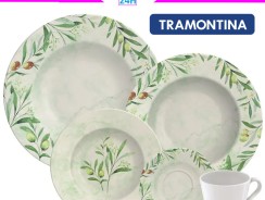 Aparelho de Jantar e Chá 20 Peças Tramontina – Porcelana Verde Redondo Oliva