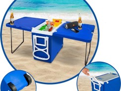 Caixa Térmica 32 Litros Multifuncional 3 Em 1 Com Mesa e Rodinhas Cooler Azul —