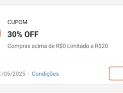 Shopee: Cupom 30% Limitado a R$ 20