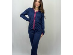 Pijama De Inverno Botão Feminino Americano Manga Longa Pijama Blogueirinha