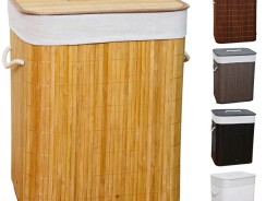 Cesto de roupa suja de bambu com tampa e alças 50 litros organizador lavanderia brinquedos – KONTUZ.