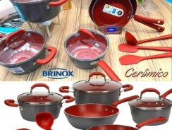 Jogo de Panelas Brinox Revestimento Cerâmico de Alumínio Vermelho e Cinza 8 Peças Ceramic Life Select