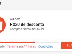Cupom R$ 30 a partir de R$ 249