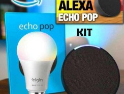 Apresentamos o Echo Pop | Smart speaker compacto com som envolvente e Alexa | Cor Preta + Lâmpada Smarteck 12W