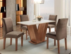 Mesa Sala de Jantar com 4 Cadeiras Tampo MDF Espanha Yescasa Chocolate/Suede Marrom