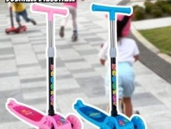 Patinete infantil 3 rodas com luzes led dobrável e ajustável menino menina —