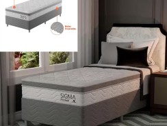 Cama Box com Colchão Solteiro Sigma Molas Ensacadas (22x88x188) Branco e Cinza – Modern