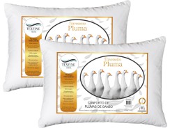Kit 2 Travesseiros Penas e Plumas de Ganso Branco Macio Confortável Para Cama