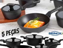 Jogo de Panelas Brinox Revestimento Cerâmico de Alumínio Preto 5 Peças Carbon Ceramic Life —
