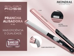 Chapinha | Prancha Mondial Golden Rose P20 220°C Cerâmica e Tourmaline – Rosa