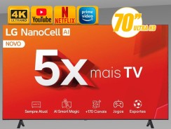 Smart TV 4K 70″ LG NanoCell 70NANO80T Processador α5 Ger7 AI Hub de Esportes Alexa/Chromecast integrado webOS 24 Controle Smart Magic