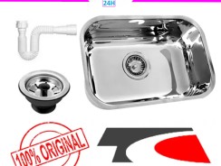 Cuba inox para cozinha n1 46x30x14 com válvula e sifão alto brilho tecnocuba