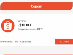 Cupom Shopee de R$ 10 em compras a partir de R$ 89