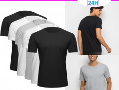 Kit Camiseta Básica c/ 5 Peças Masculina – Preto e Branco