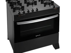 Fogão Atlas 5 Bocas preto Atenas Glass com Acendimento automático – Bivolt