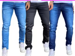 Kit 3 Calça Jeans Sarja Masculina Skinny Slim Lycra + Cores – Daze Modas