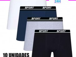 Kit 10 Cuecas Boxer Algodão Sortida Sport Box Lisa SP72 – MEN