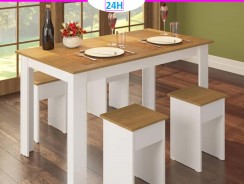 Conjunto Mesa 135cm com 4 Banquetas – Freijó