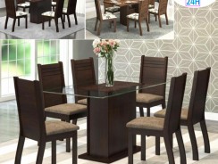 Conjunto de Mesa 6 com Cadeiras Estofadas – Viero Móveis Happy Napoli