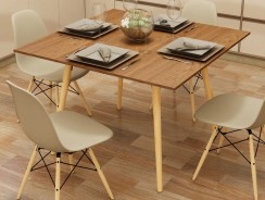 Mesa Sala De Jantar Cozinha Quadrada 4 Lugares 90 Cm Pés Madeira Tampo Freijó