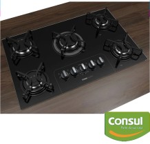 Cooktop 5 Bocas a Gás GLP Consul Vidro Temperado – Preto Acendimento Automático Facilite CD075AE