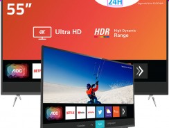 Smart TV LED 55″ AOC 55U6295-78G Ultra HD 4K Wi-Fi, HDR, Xmart Preta com Conversor Digital Integrado