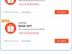 Shopee: Liberou Vários Cupons Relâmpago