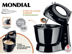 Batedeira Mondial Pratica Black B-12 3 Velocidades Capacidade 3,6L – 150W