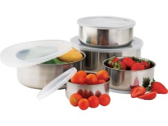 Conjunto de Potes e Tigelas Organizadoras Inox com Tampas 5 peças – Travel Max