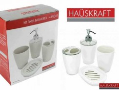 Kit Organização do seu banheiro: Porta sabonete líquido, Saboneteira, Porta escova e Copo multiuso – Hauskraft