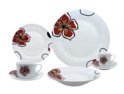 Aparelho de Jantar de Porcelana 42 Peças -Prato 27cm – Branco c/ estampa floral – Serve até 6 pessoas – Toyland