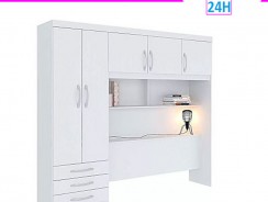 Guarda-Roupa Modulado Casal Com 5 Portas 3 Gavetas Prateleira Cabideiro e Baú Embutido – Branco – Herval