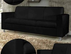 Sofá American Comfort Roma 3 Lugares Corino Preto