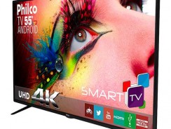 Smart TV LED 55″ Philco PH55E61DSGWA Ultra HD 4k com Conversor Digital 3 HDMI 2 USB Wi-Fi Closed Caption 60Hz Preta