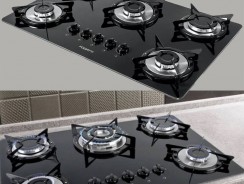 Cooktop a Gás Fogatti V500TC 5 Bocas Vidro Temperado Preto e Inox Bivolt