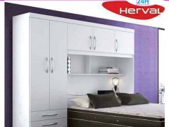 Guarda-Roupa | Roupeiro Modulado Casal com 5 Portas 3 Gavetas Prateleira Cabideiro e Baú Embutido – Branco – Herval